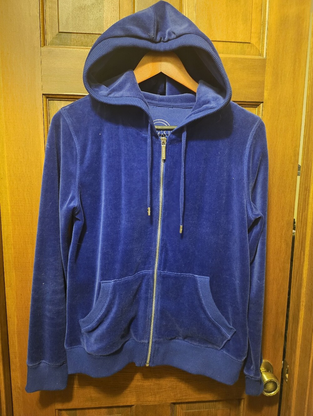 Michael Kors Navy Velvet Zip Deep Blue Hoodie with Gold Hardware